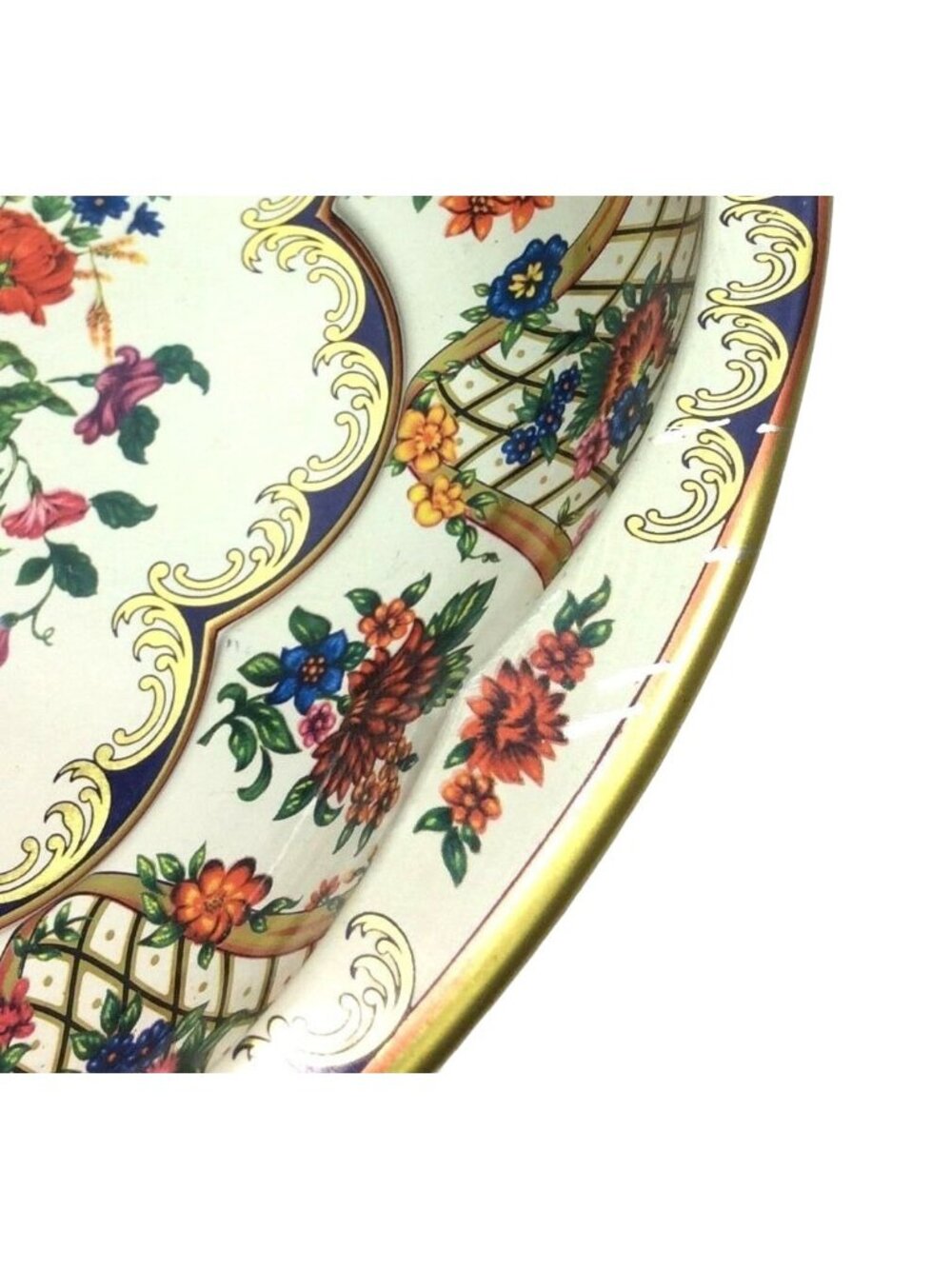 Daher England Serving Fruit Bowl Decorated Ware Tin Floral Gold Vintage 1971 - Picture 7 of 9